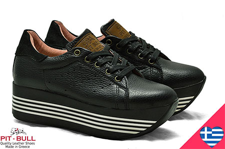 Ελληνικά Δερμάτινα Μαύρα Flatform Sneaker 12020188
